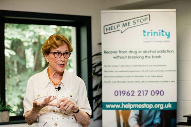 Professor Dame Carol Black speaking at the launch of Help Me Stop Winchester